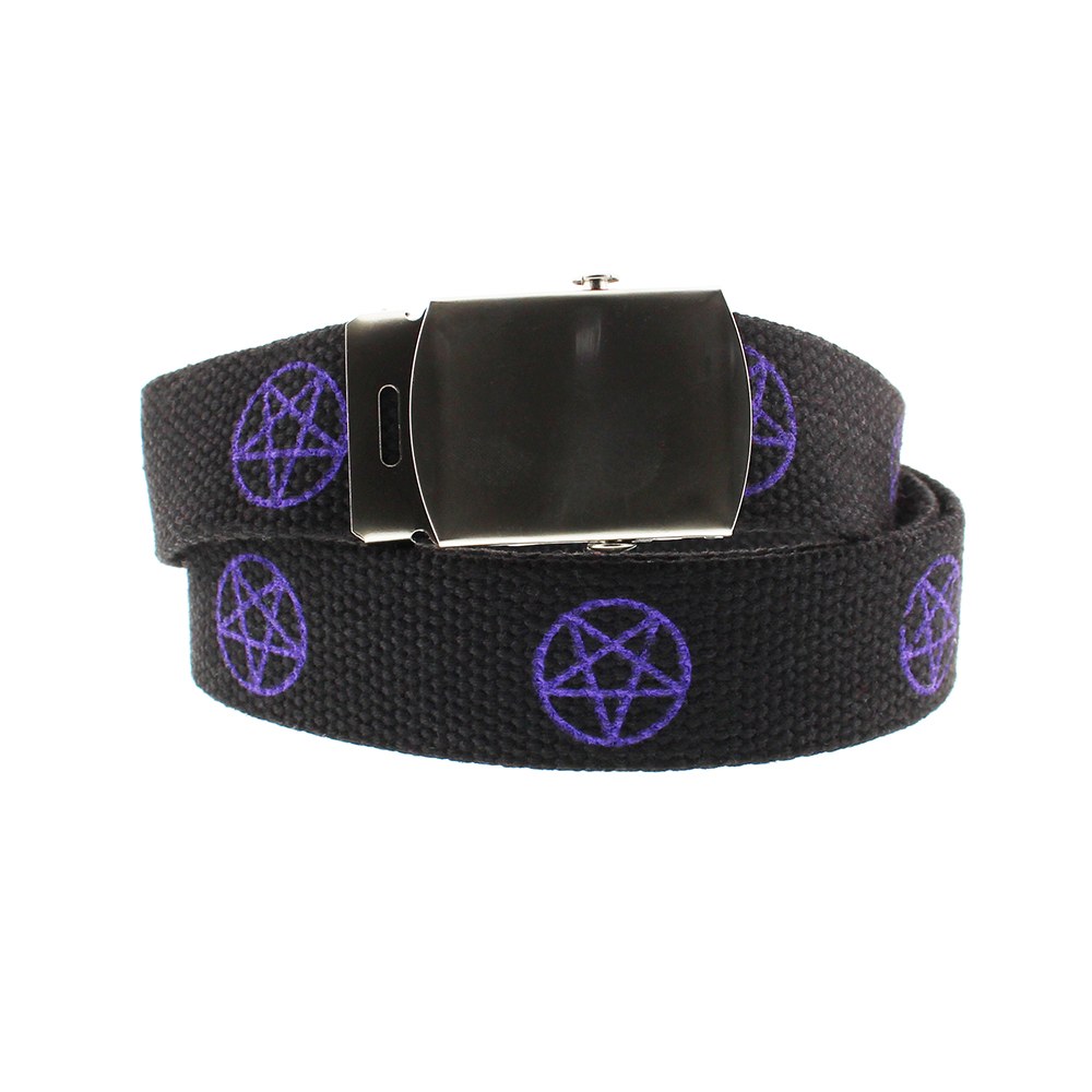 Zac's Alter Ego - Purple pentagram Canvas Webbing Ceinture - Noir/Violet